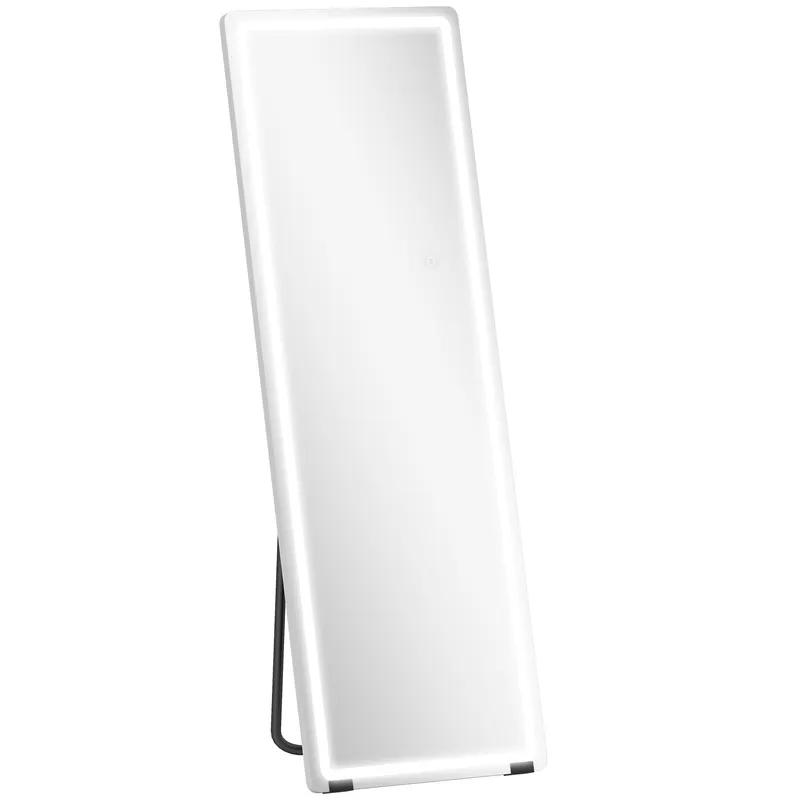 HOMCOM Oglindă de Corp Întreg cu LED, 150x50 cm, Iluminare în 3 Culori, de Podea, Sprijinită sau Montată pe Perete, Transparentă