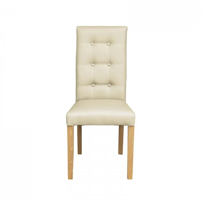 Scaun living TEO LUX, picioare lemn natur, piele ecologica crem, 46x60x98 cm