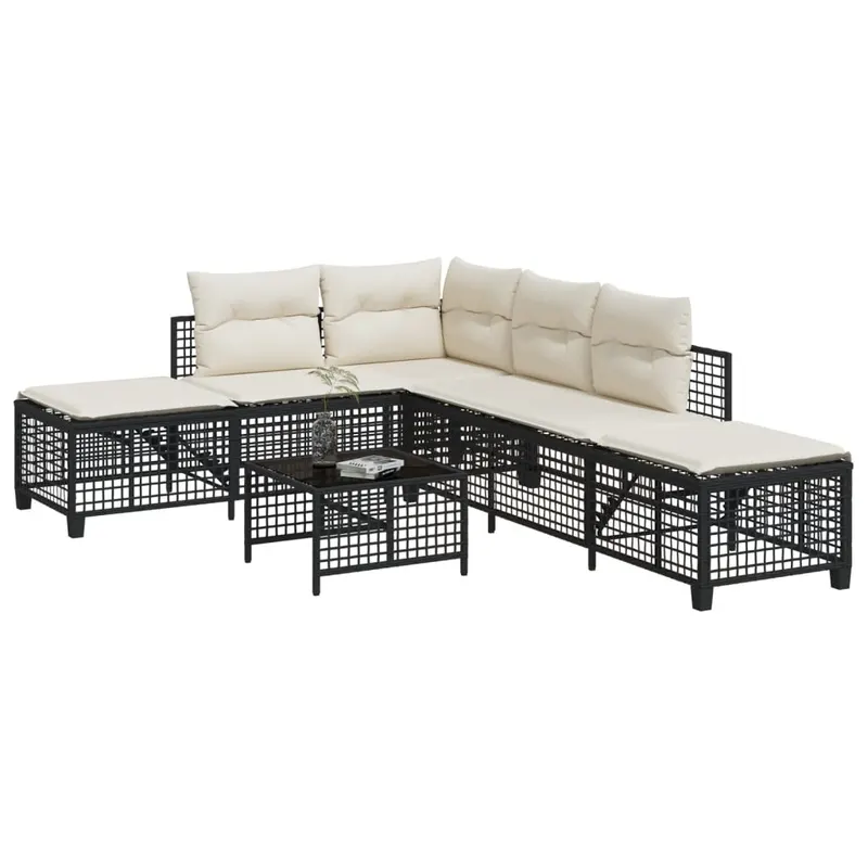 set mobilier coltar de gradina cu perne 3 piese negru poliratan