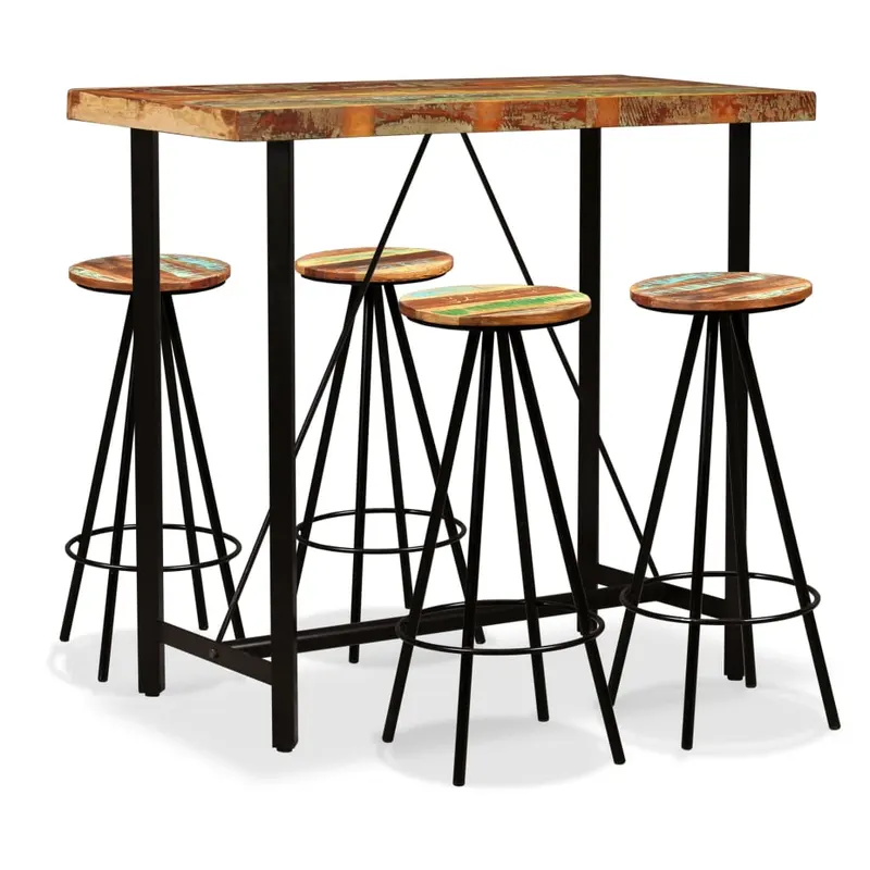 set mobilier de bar, 5 piese, lemn masiv reciclat