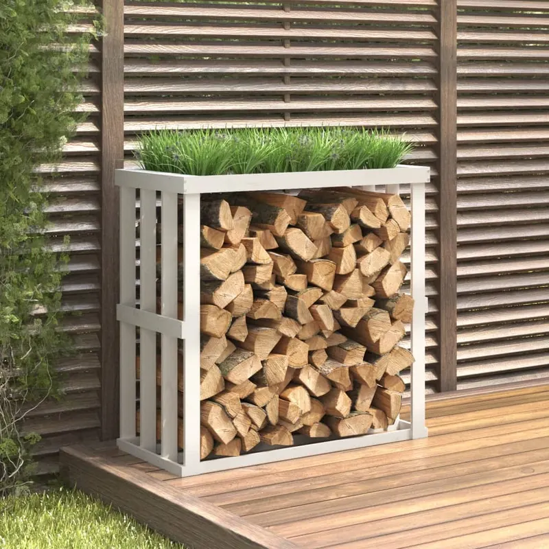 suport busteni de exterior, alb, 108x52x106 cm, lemn masiv pin