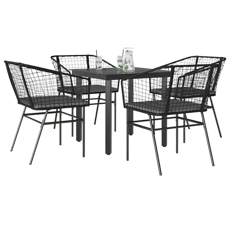 set de sufragerie de gradina 5 piese neagra sticla poly rattan