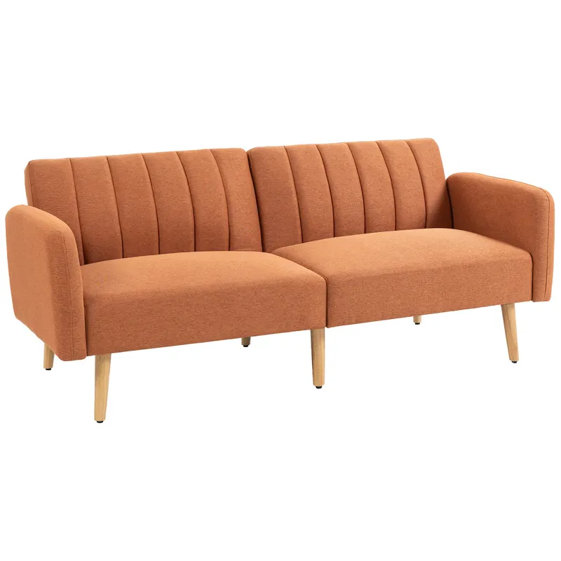 HOMCOM Canapea Extensibilă 2 Locuri Design scandinav Spătar reglabil în 3 poziții Picioare din lemn Material aspect in maro
