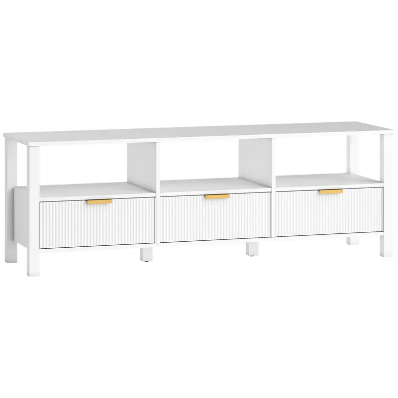 HOMCOM Comodă TV 152 cm, mobilier TV pentru televizor 165,1 cm cu 3 sertare și 3 rafturi deschise, 152x39,5x50cm, alb