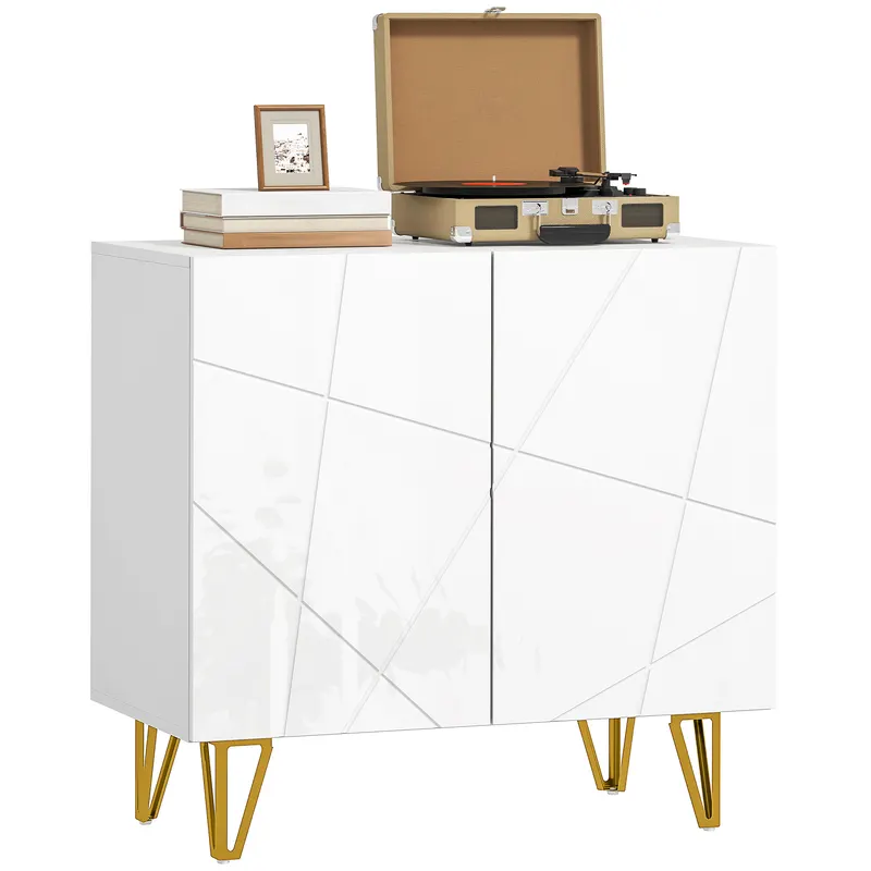 HOMCOM Aparador de Intrare cu 2 Uși și Rafturi Reglabile pentru Bucătărie Sufragerie 80x40x75 cm Alb Lucios