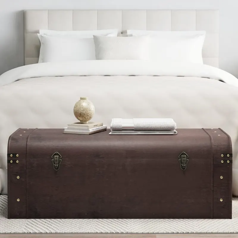 Cufar de comori cu zavoare maro inchis 110x50x39,5 cm placaj