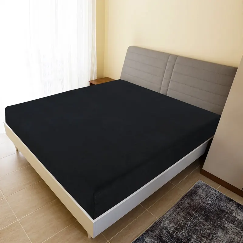 cearsaf de pat cu elastic, negru, 100x200 cm, bumbac