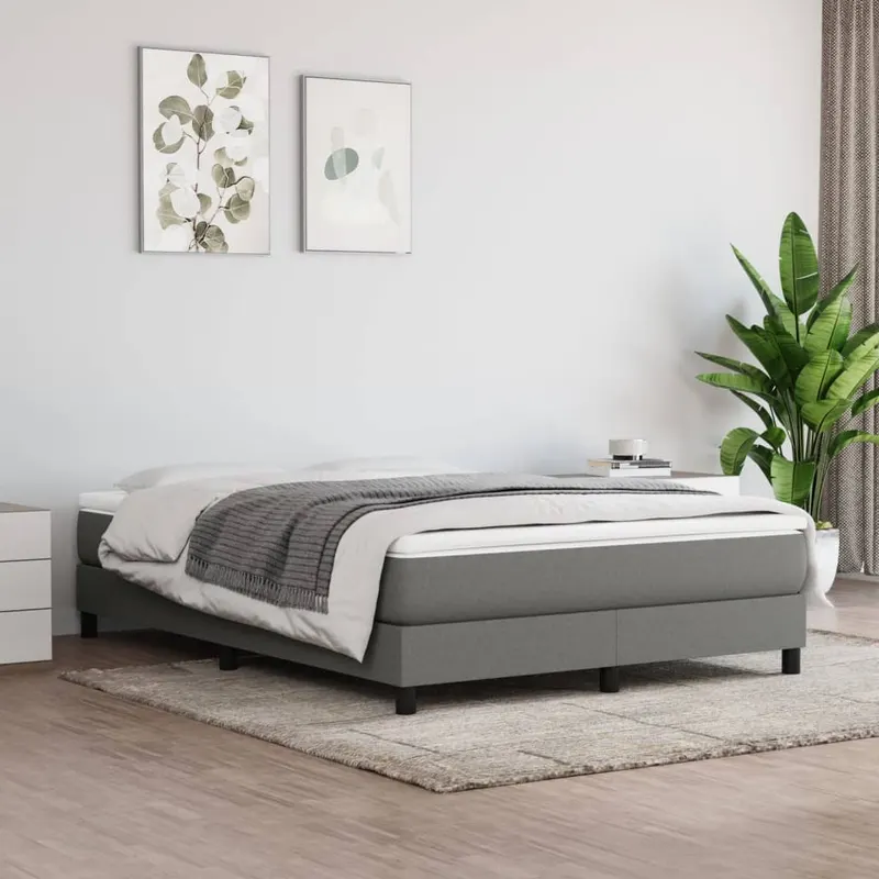 pat box spring cu saltea, gri inchis, 140x200 cm, textil