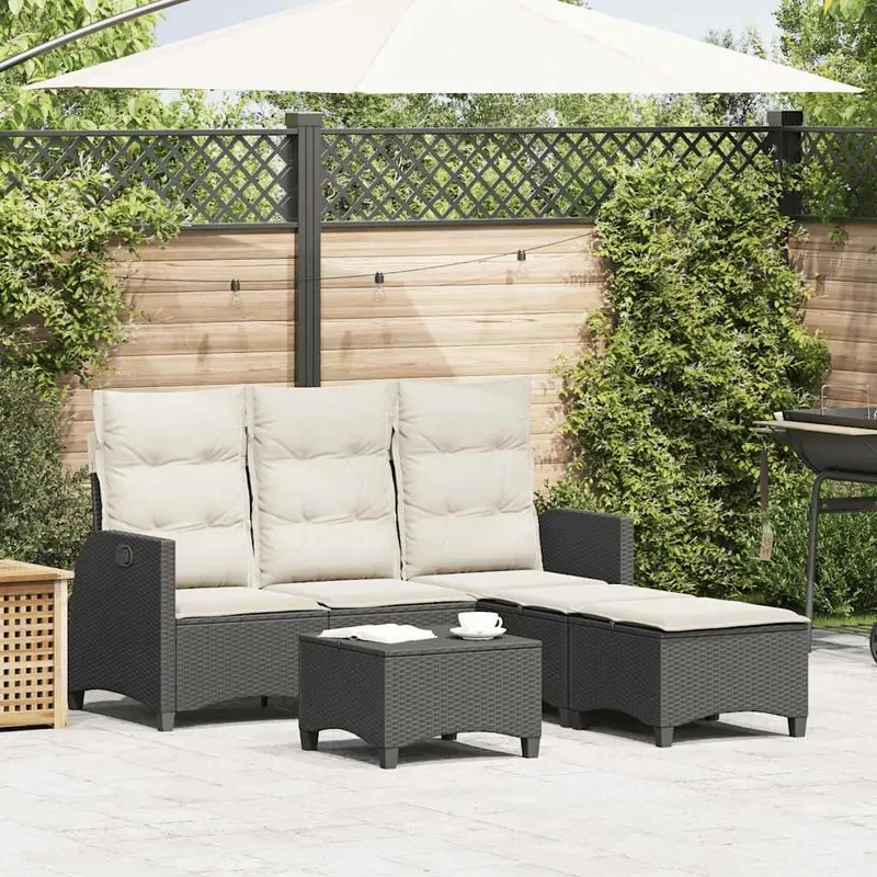 set canapea gradina 3 piese cu perne forma l polirattan negru