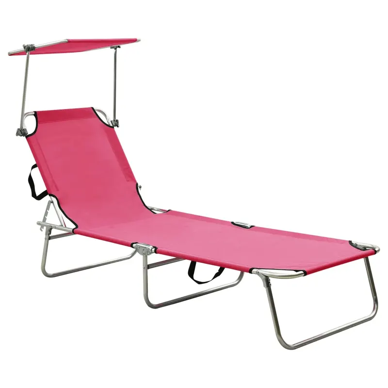 sezlong pliabil cu baldachin, otel, roz magenta