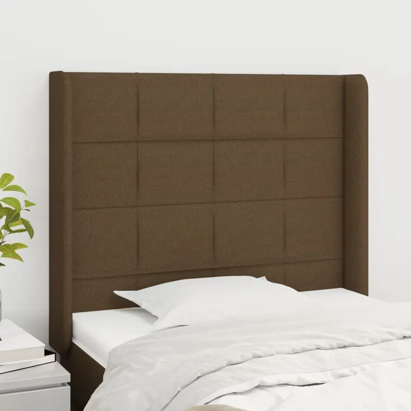 tablie de pat cu aripioare maro inchis 103x16x118/128 cm textil