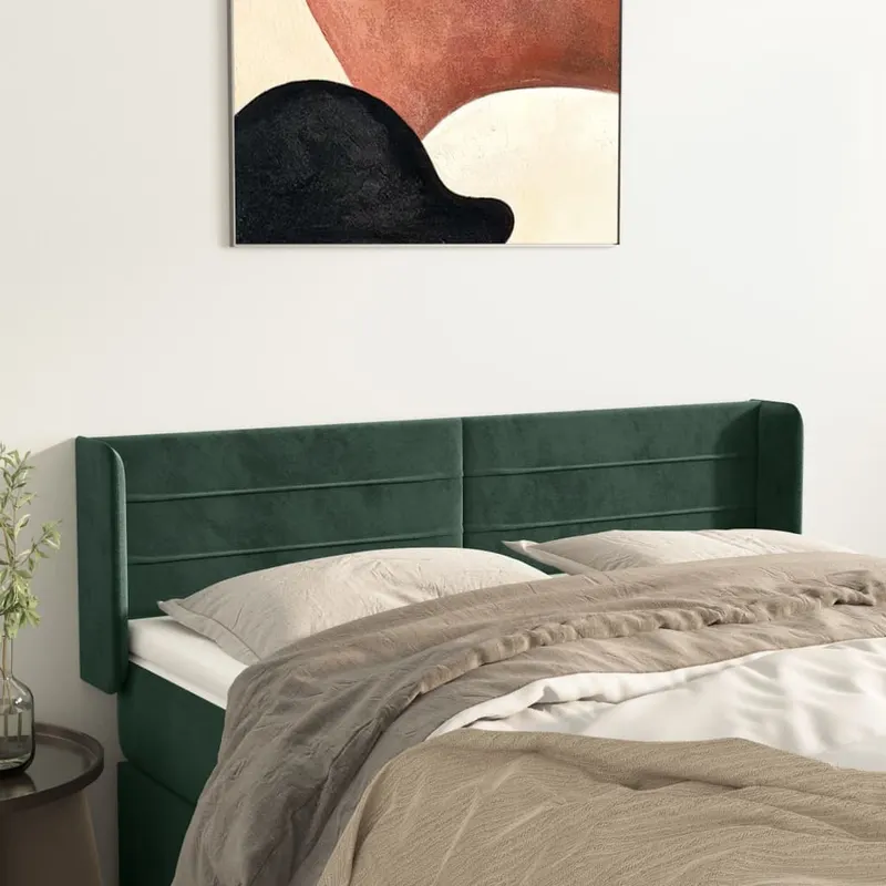 Tablie de pat cu aripioare verde inchis 147x16x78/88 cm catifea