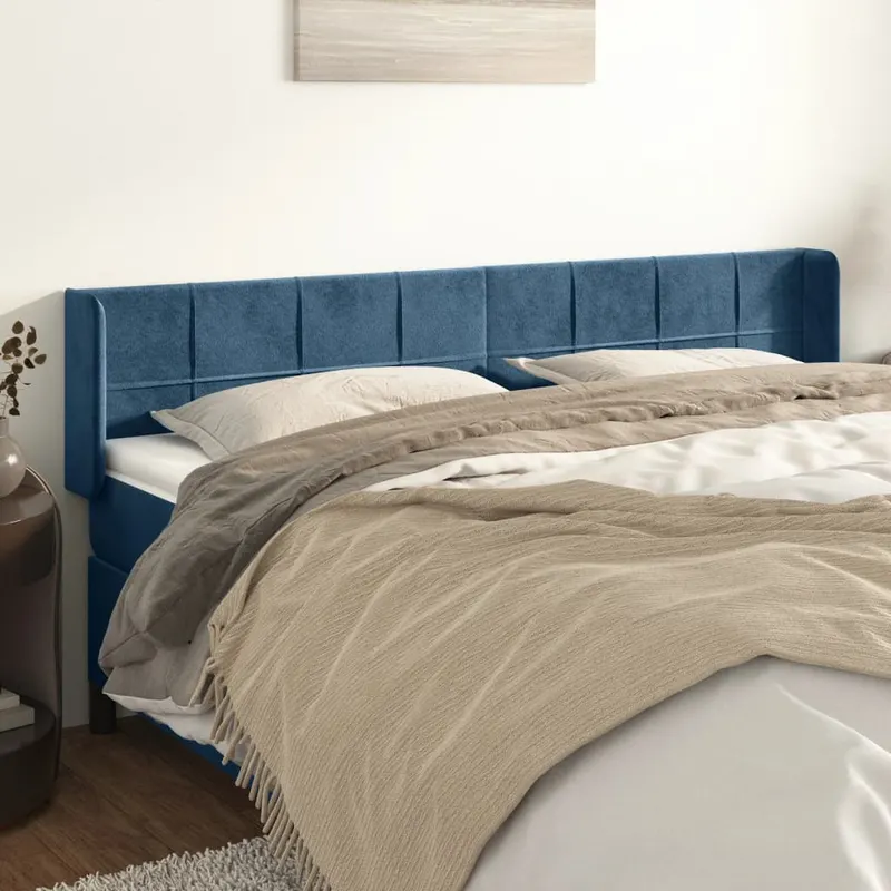 tablie pat cu aripioare albastru inchis 183x16x78/88 cm catifea