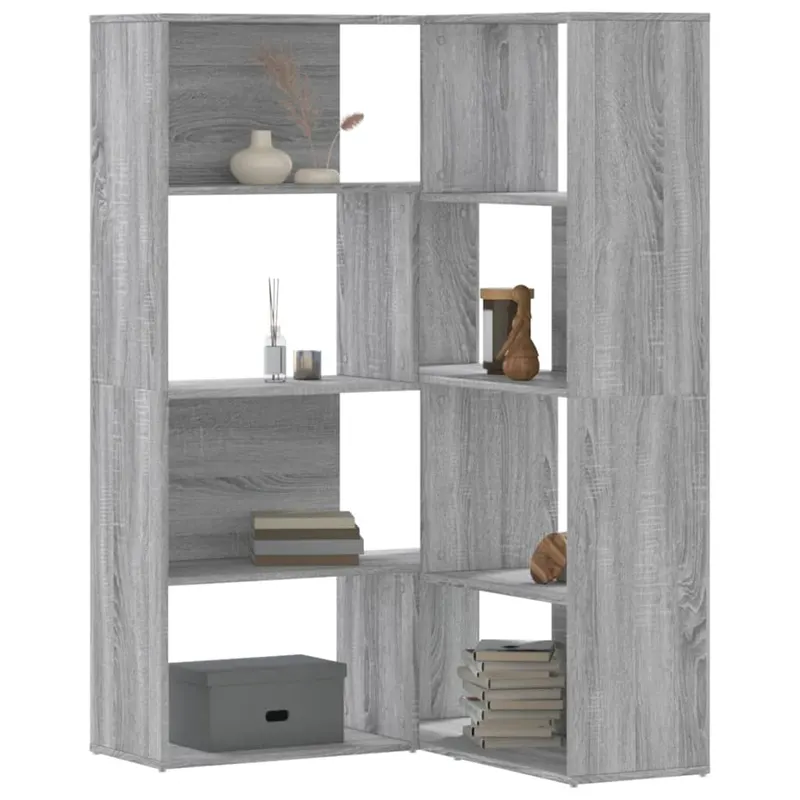 biblioteca de colt cu 4 niveluri gri sonoma 85x85x140 cm lemn