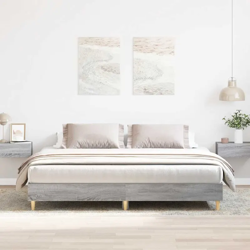 cadru de pat fara saltea gri sonoma 200x200 cm lemn prelucrat