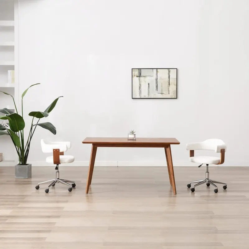 scaun de bucatarie pivotant, alb, lemn curbat & piele ecologica