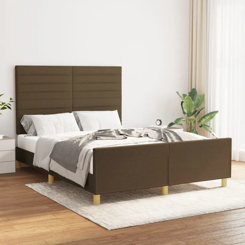 cadru de pat cu tablie, maro inchis, 140x200 cm, textil