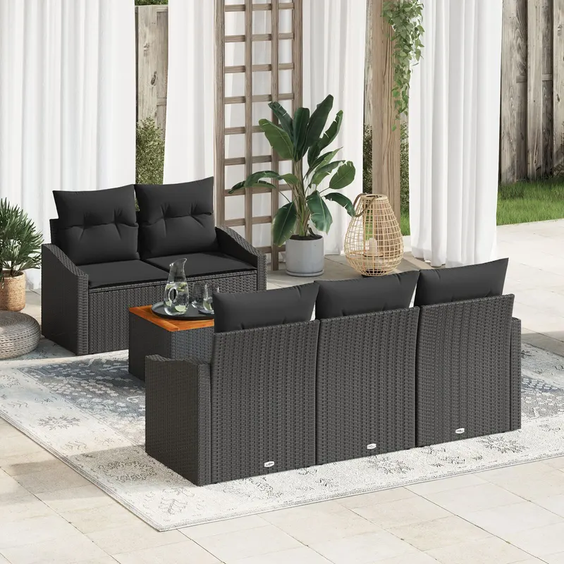 set de sofe de gradina cu perne negru poliratan acacia