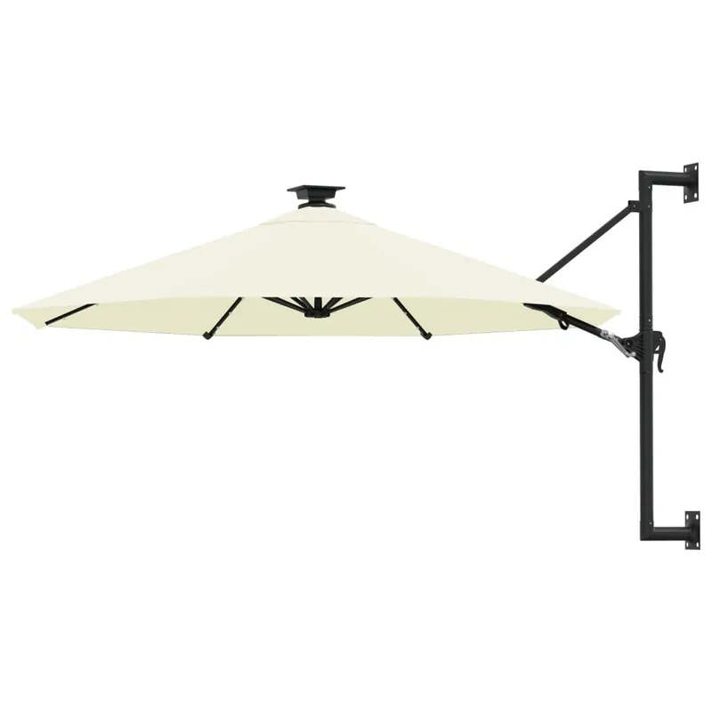 umbrela de soare montata pe perete cu led-uri, nisipiu, 300 cm