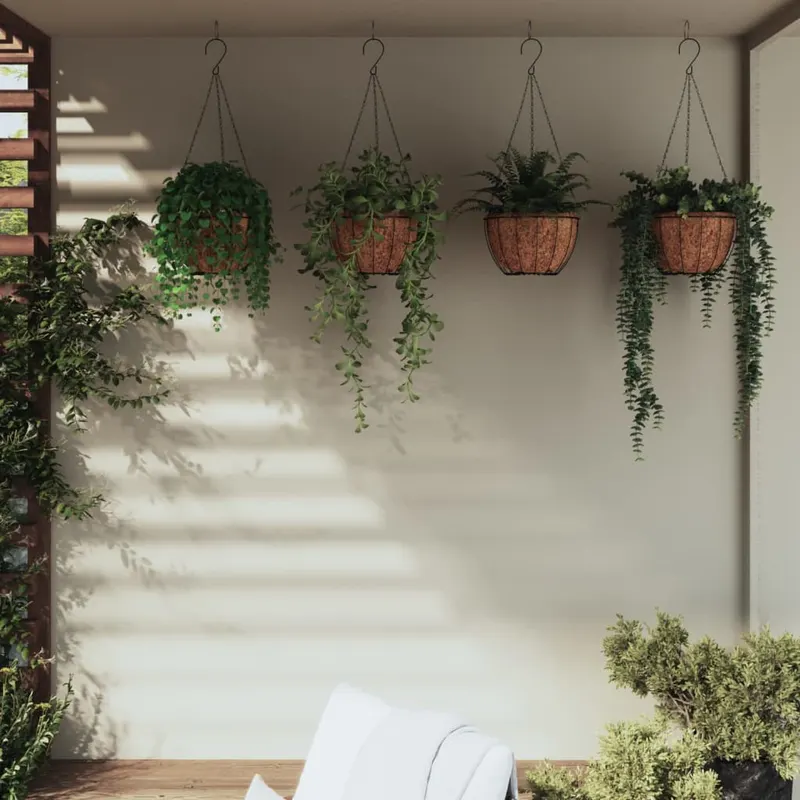 Jardiniere suspendate captuseala cocos 4buc negru Ø40x63cm otel