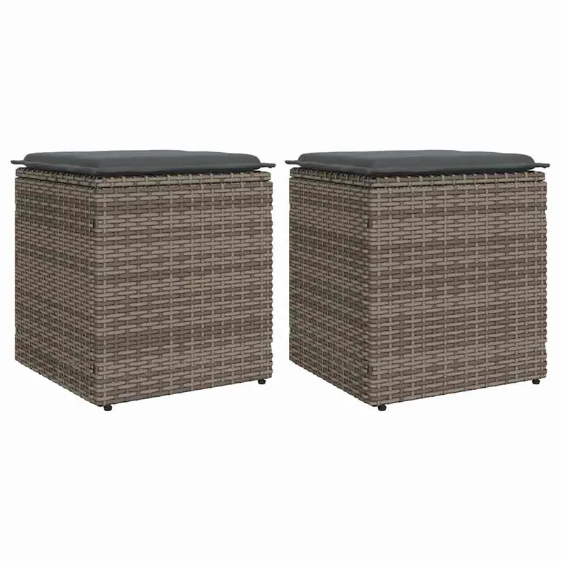 scaune de gradina cu perne 2 buc gri 40x40x43 cm poly ratan