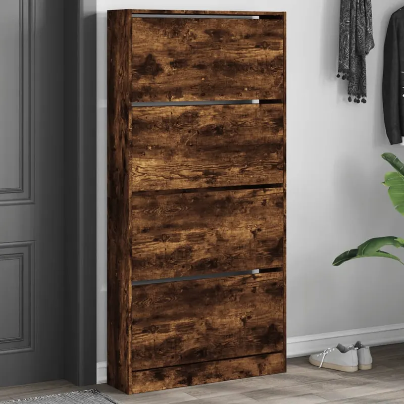 pantofar cu 4 sertare rabatabile, stejar fumuriu, 80x21x163,5cm