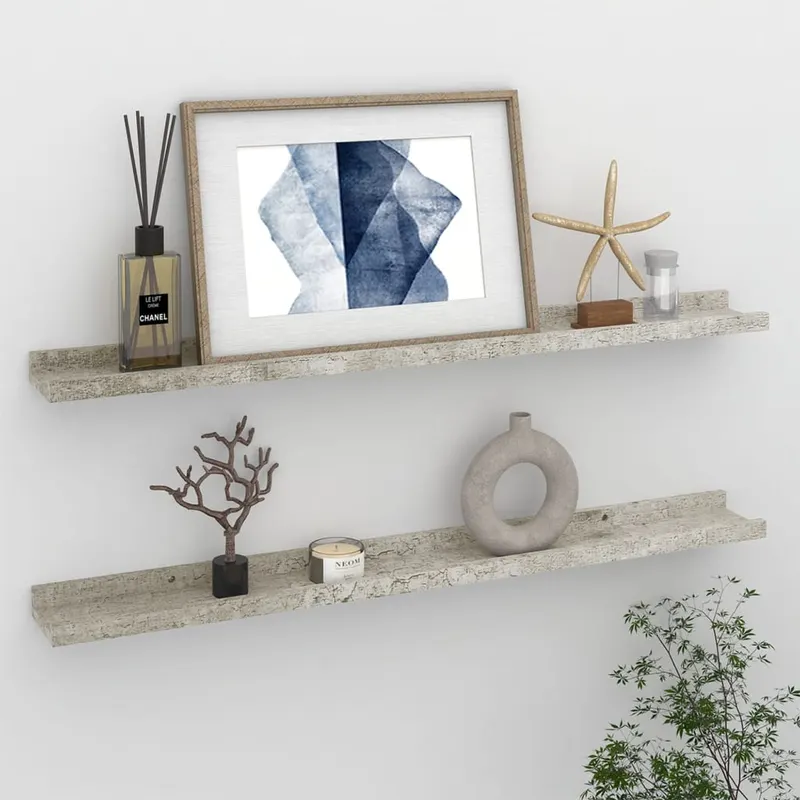 rafturi de perete, 2 buc., gri beton, 80x9x3 cm