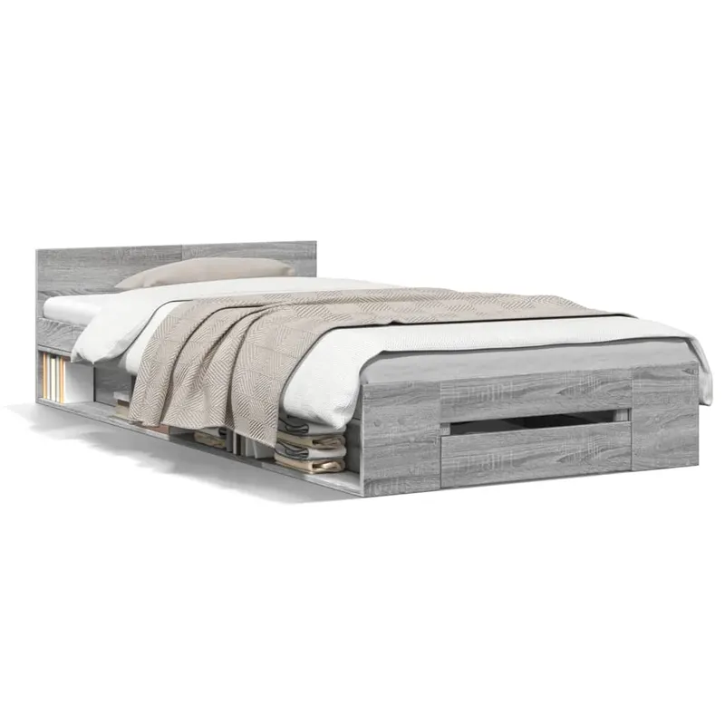 cadru de pat cu sertar gri sonoma 90x190 cm lemn prelucrat