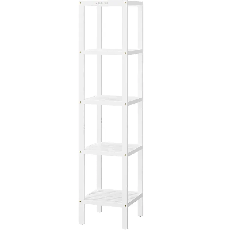 Etajera bambus 5 niveluri, raft multifunctional pentru baie sau bucatarie, 33x33x146 cm, alb