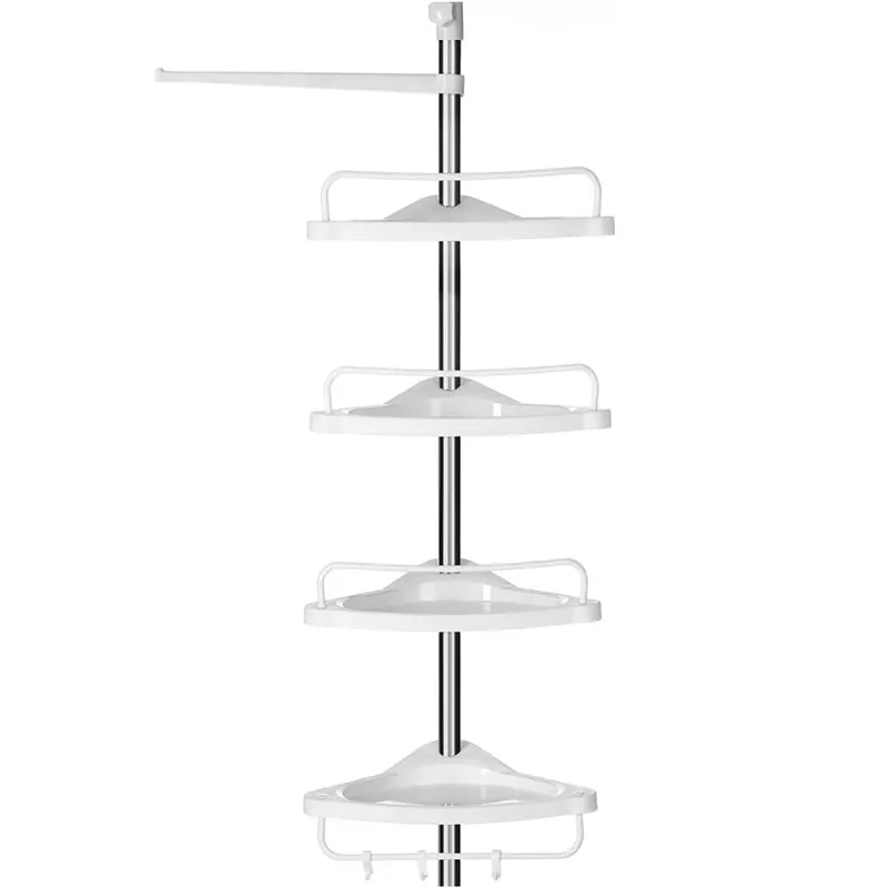 Etajera colt dus 4 rafturi inaltime reglabila otel, 25x34x300 cm, montaj telescopic, alb