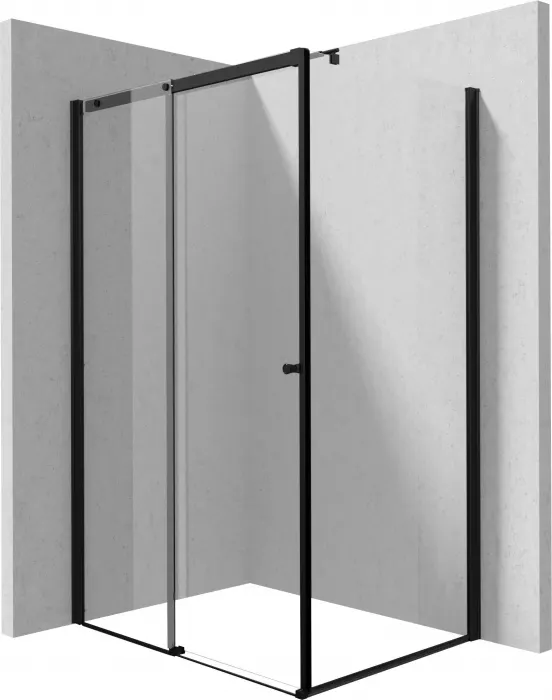 Cabina de dus rectangulara, usi glisante si un perete fix, 100x90 cm, profil negru, Deante Kerria Plus