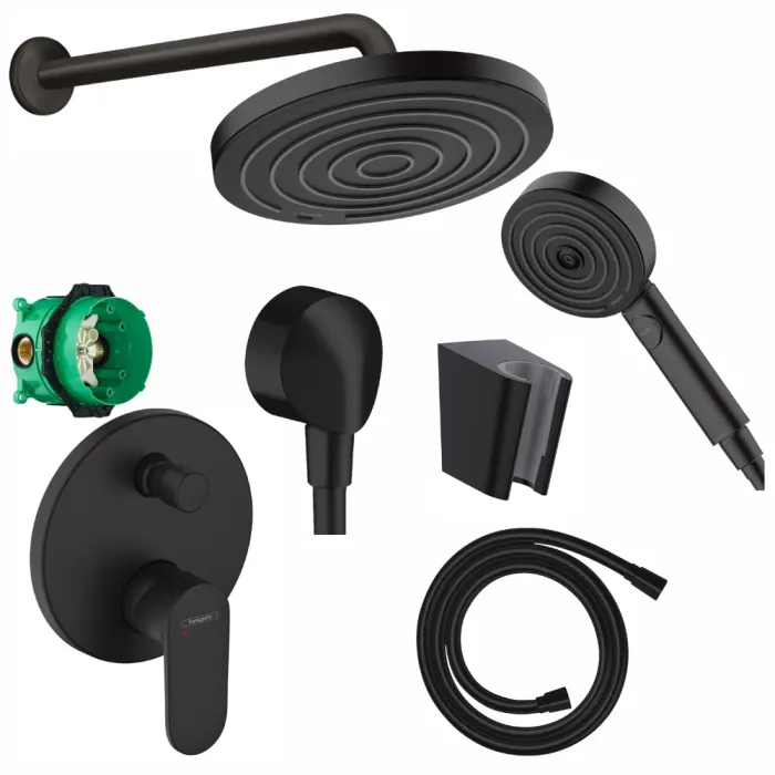 Set de dus incastrat, negru mat, cu tehnologie QuickClean, Hansgrohe
