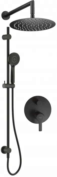 Set de dus incastrat, cu palarie, para de dus si baterie, bara glisanta, negru, Deante Arnika