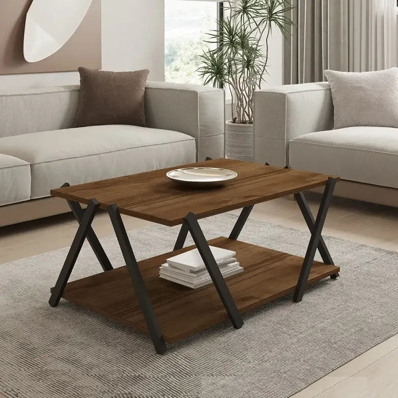 Masuta cafea Larisa culoare nuc si negru 94 cm