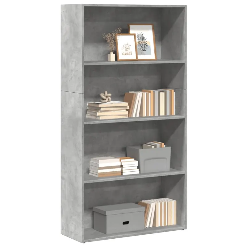 biblioteca, gri beton, 80x30x152 cm, lemn prelucrat