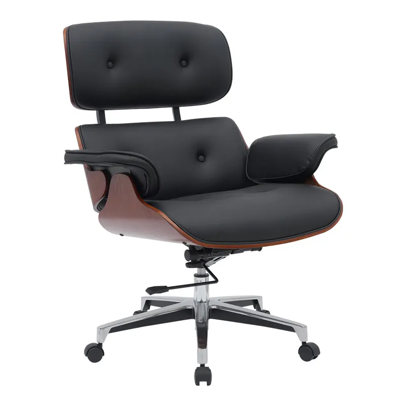 Scaun de birou manager Kobane baza neagra pu-crom, 84x75x114 cm - Negru
