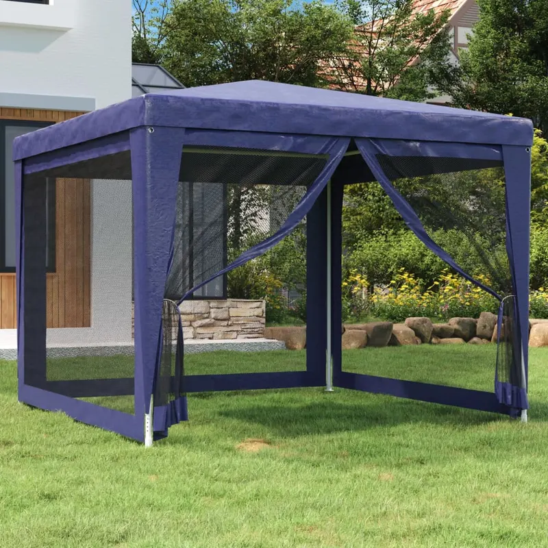 cort de petrecere cu 4 pereti din plasa, albastru, 3x3 m, hdpe