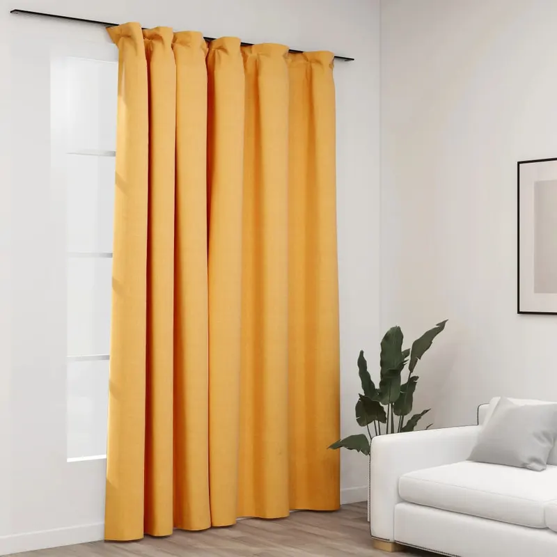 draperie opaca, aspect de in, galben, 290 x 245 cm, cu carlige