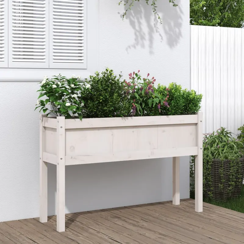 jardinier de gradina cu picioare, alb, 110x31x70 cm, lemn masiv