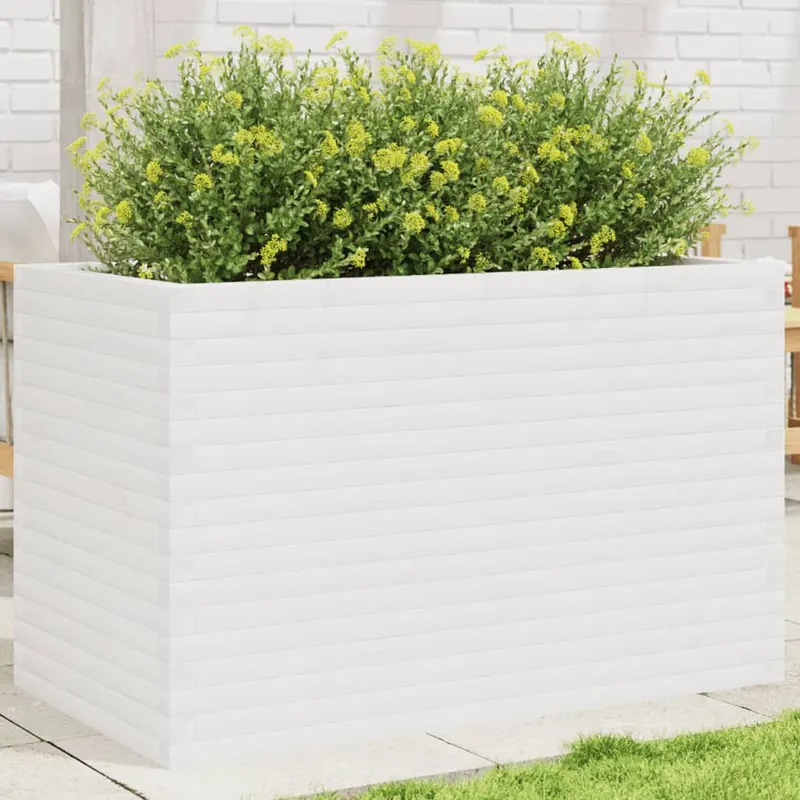 jardiniera de gradina, alb, 110x60x68,5 cm, lemn masiv de pin