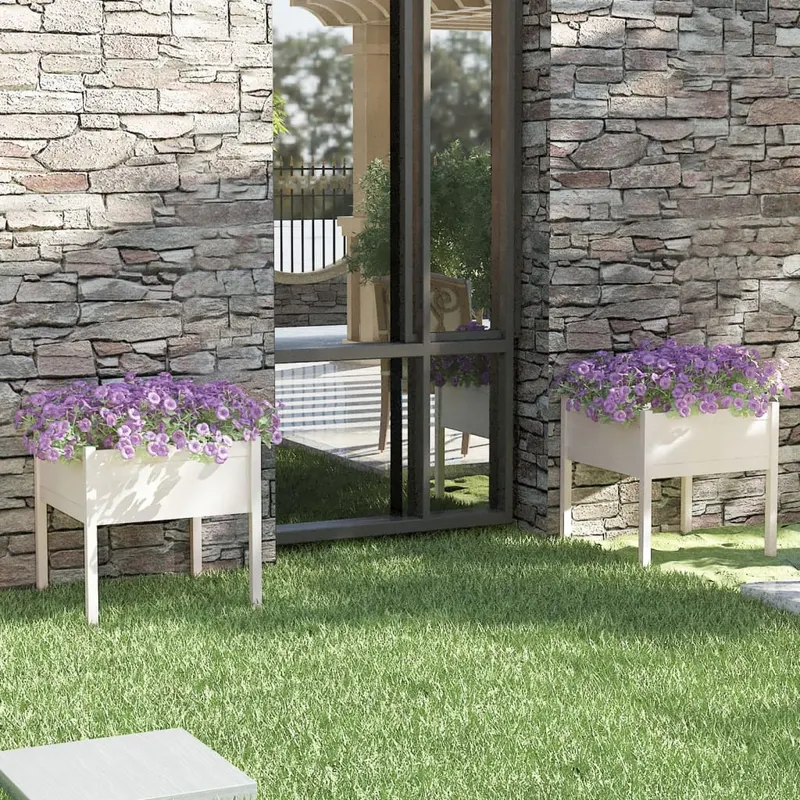 jardiniere de gradina, 2 buc., alb, 70x70x70 cm, lemn masiv pin