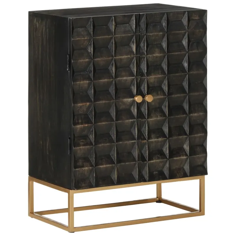 servanta, negru, 55x34x75 cm, lemn masiv de mango si fier