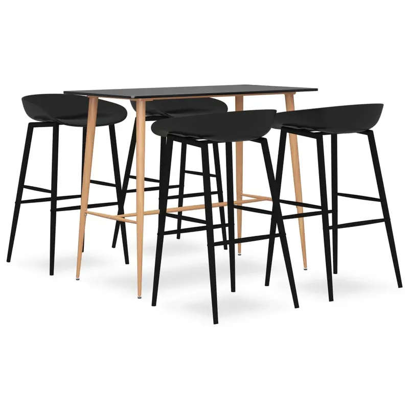 set mobilier de bar, 5 piese, negru