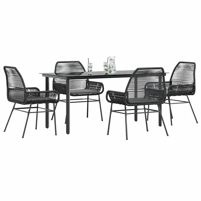 set de sufragerie de gradina 5 piese neagra sticla poly rattan