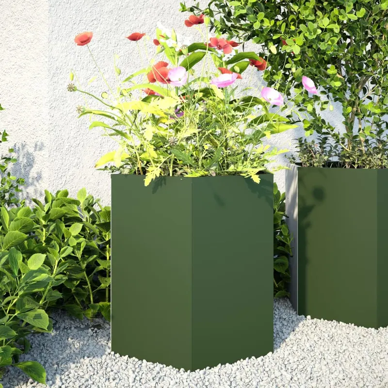 jardiniera gradina 2 buc. verde 46x40x45 cm otel hexagonala