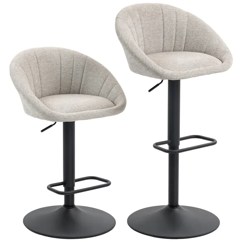 HOMCOM Set 2 Scaune de Bar Rotative din Țesătură cu Înălțime Ajustabilă Bej