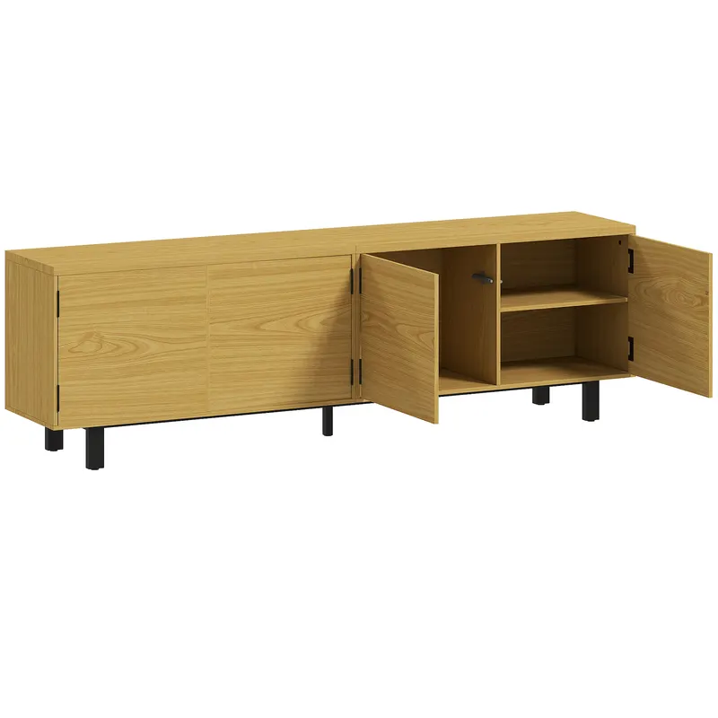 HOMCOM Comodă TV 180 cm, pentru televizoare de 208,3 cm, cu 4 uși cu deschidere prin apăsare 180x35x55,5cm lemn natural
