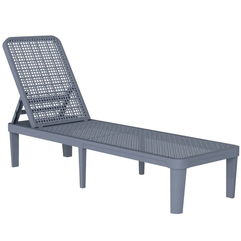 Outsunny Șezlong reclinabil de grădină exterior cu spătar reglabil în 4 poziții și cadru din PP 191x55x35,5 cm Gri închis
