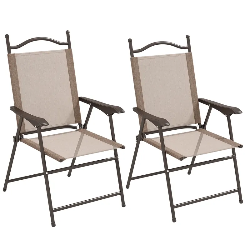Outsunny Set de 2 scaune pliabile, Scaune pentru gradina cu cotiera, sezut cu tesatura din plasa care permite trecerea aerului