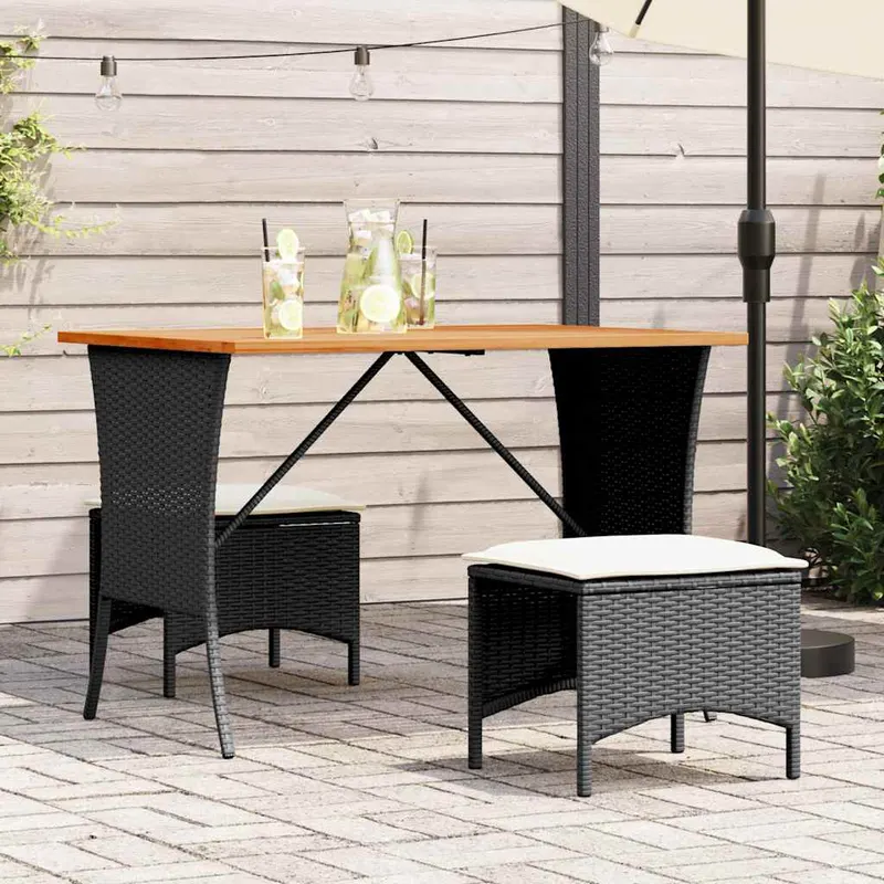 set mobilier de gradina cu perne, 3 piese, negru, poliratan